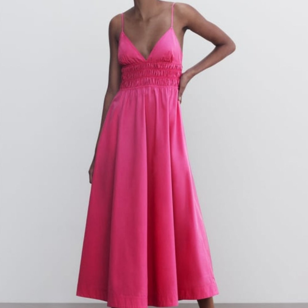 ZARA HOT PINK VOLUMINOUS POPLIN DRESS